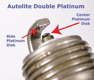 close up of double platinum spark plug
