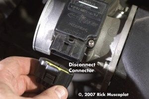 showing how to disconnect MAF sensor connector