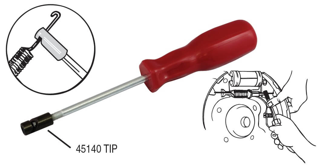 Lisle 45100 brake spring removal tool for drum brakes with no anchor pin used on domestic and import cars