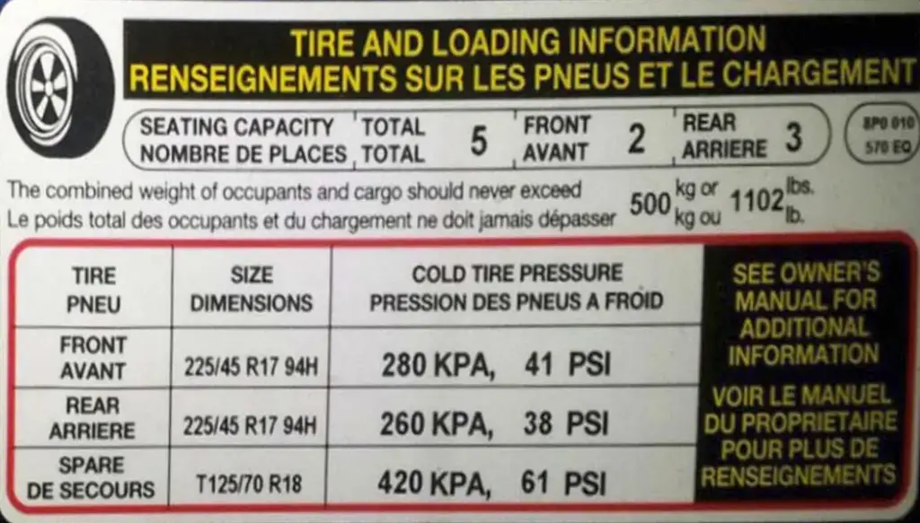 tire pressure label