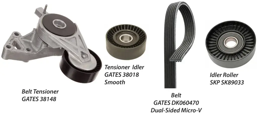 audi 1.8 belt tensioner and idler rollers