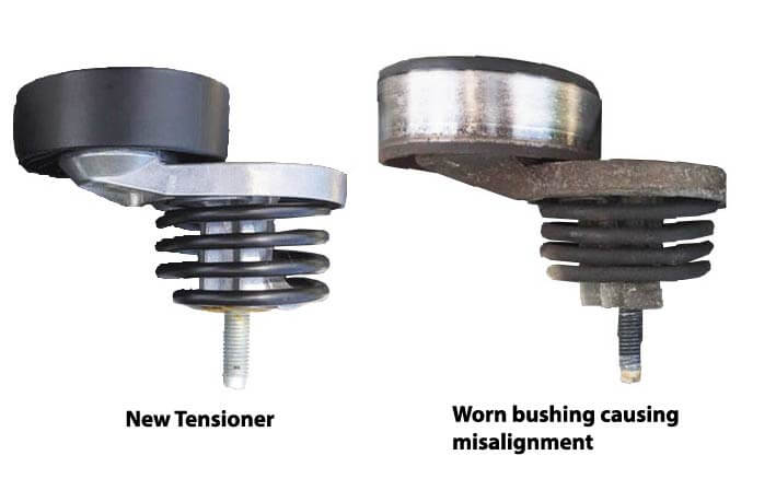 image showing worn tensioner pivot bushings