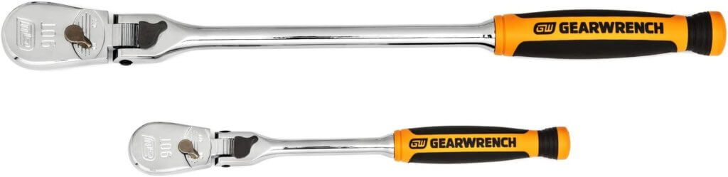 GEARWRENCH 2 Pc. 1/4" & 3/8" Drive 90 Tooth Dual Material Locking Flex Head Teardrop Ratchet Set - 81275T