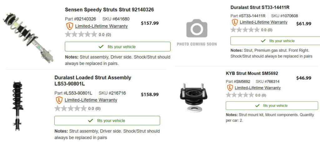 cost difference between strut assembly and stut and strut mount