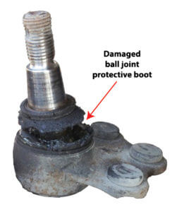 Ball joint with damaged protective boot