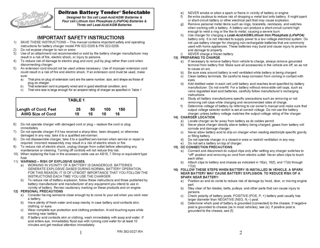 This image shows the front page of the battery tender battery maintainer