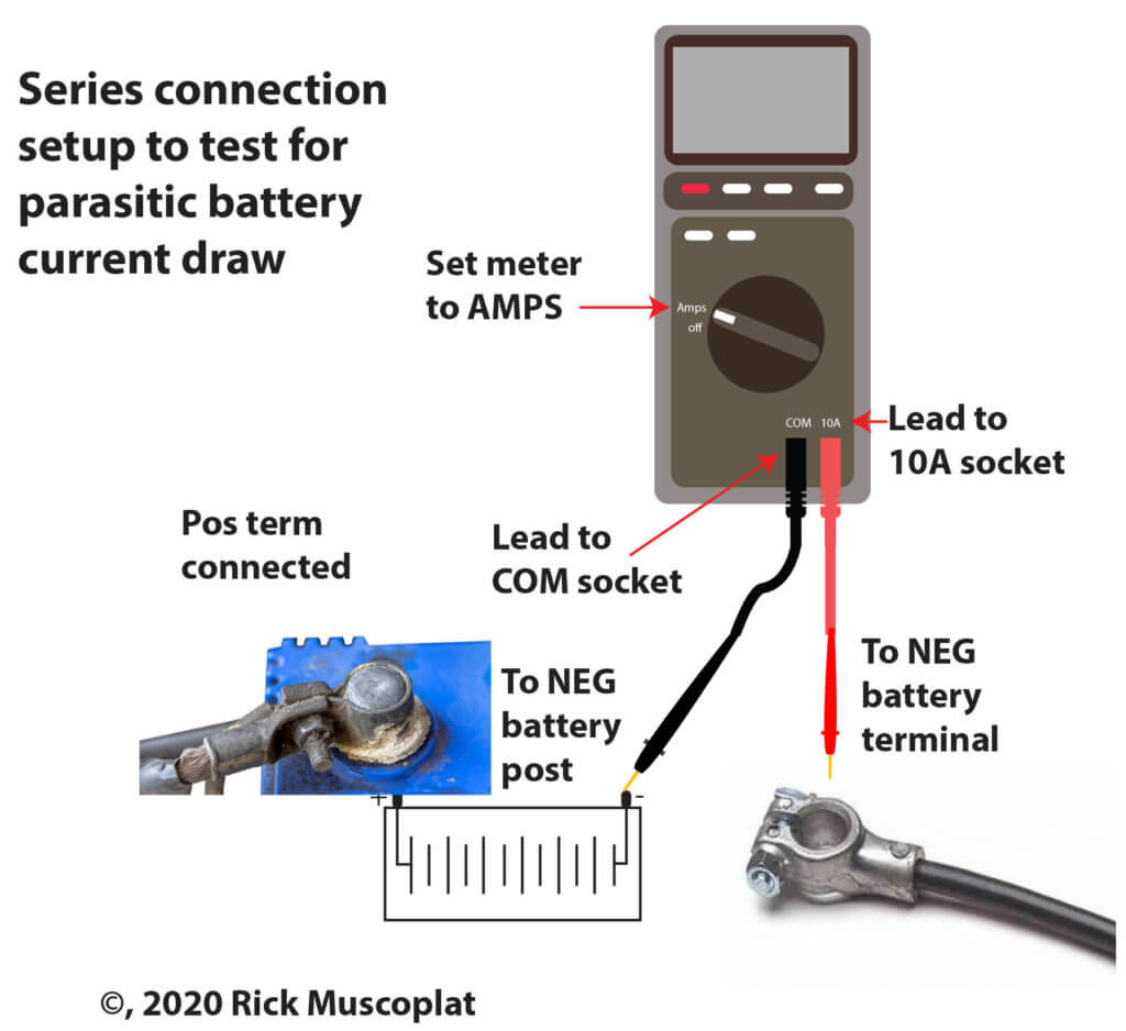 series connection for parasitic battery current draw test