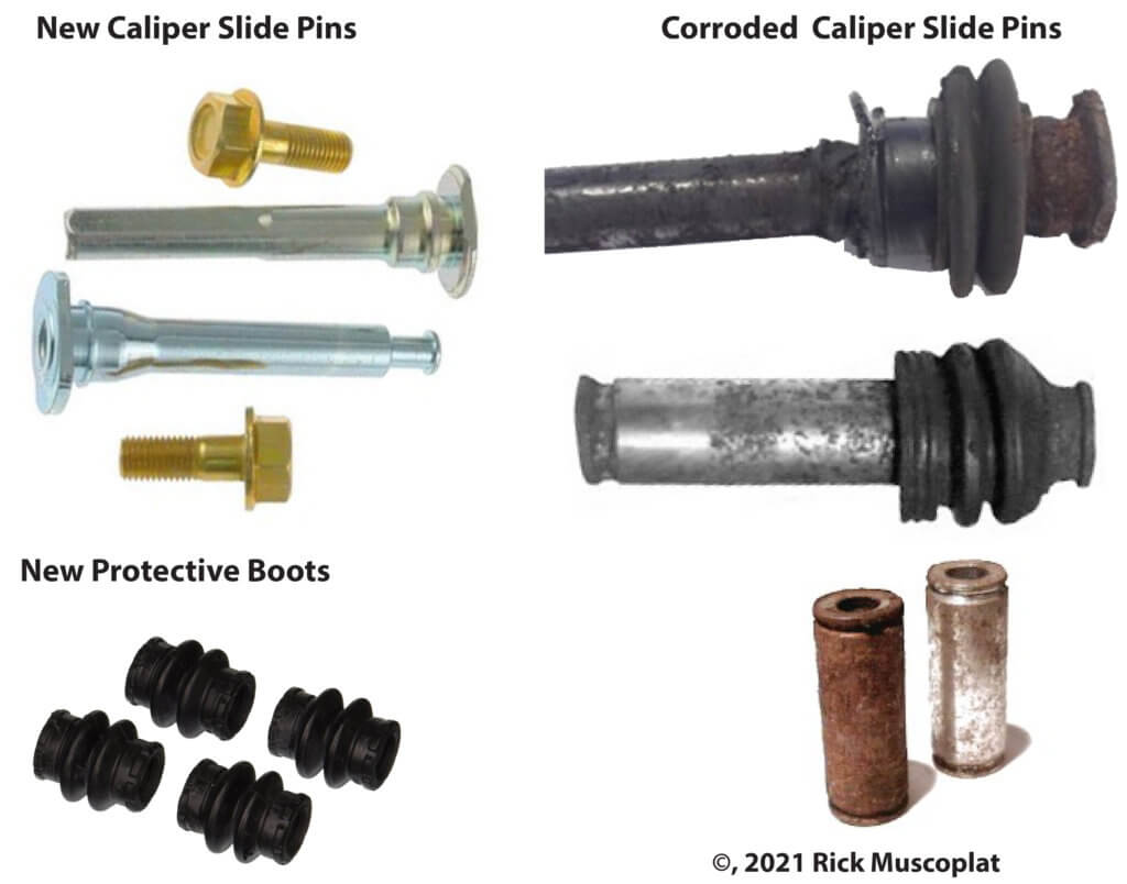 new versus corroded caliper slide pins