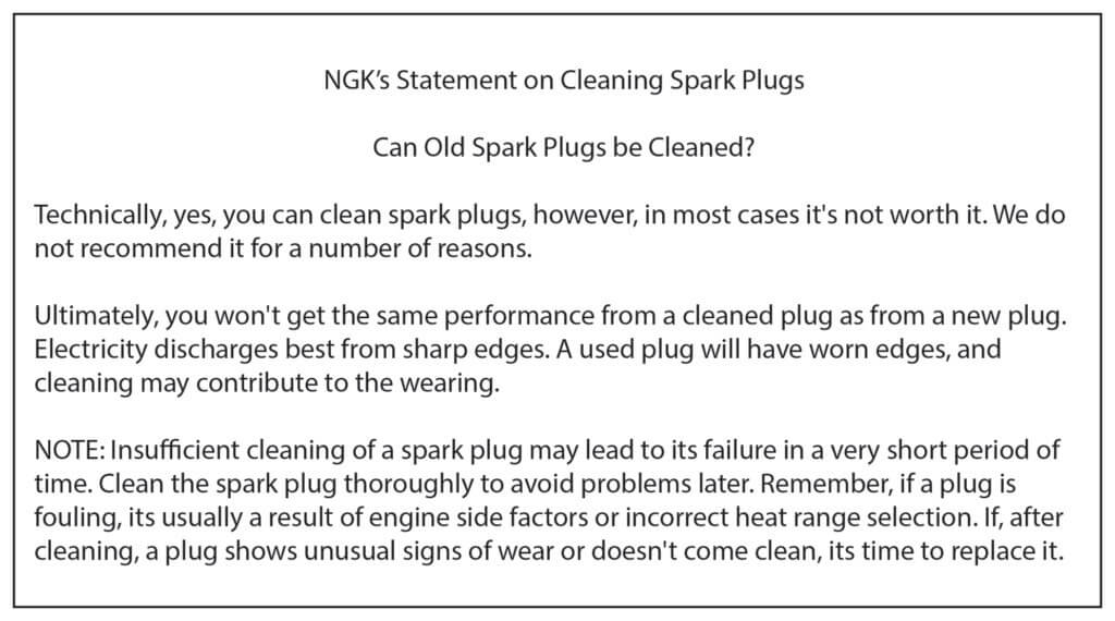 NGKs position on cleaning spark plugs