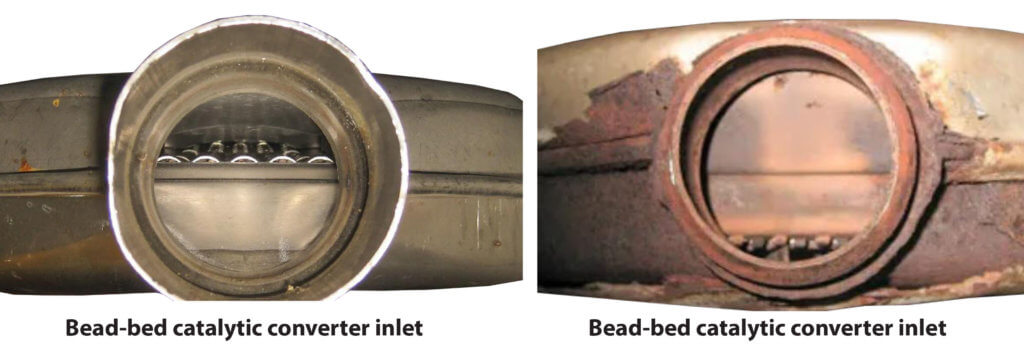 old style bead bed catalytic converter inlet and outlet