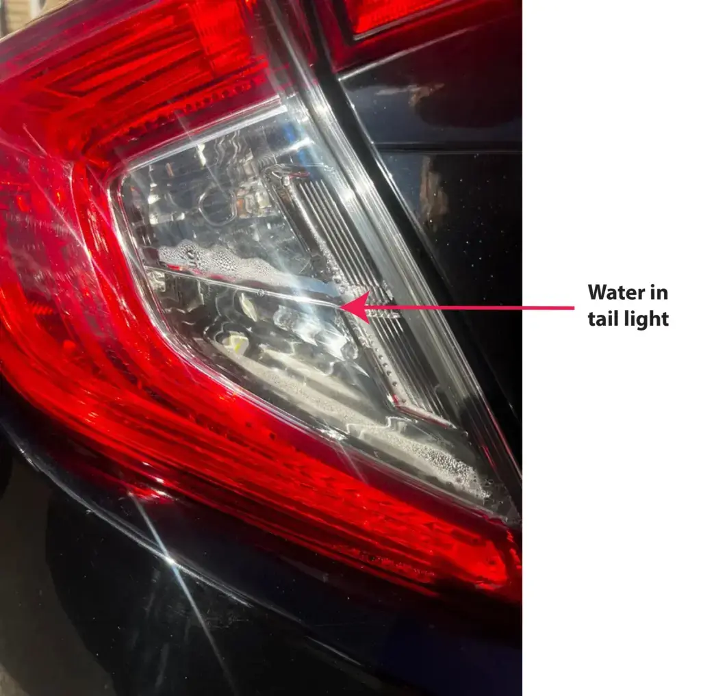 water in tail light