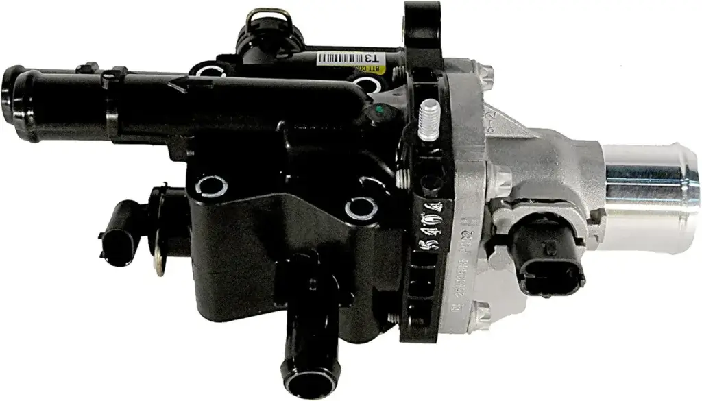 This image shows an electrically heated thermostat housing commonly used on GM vehicles