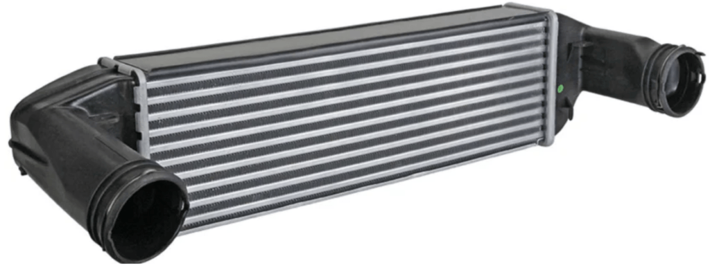 This image shows a typical charge air cooler, also called an intercooler