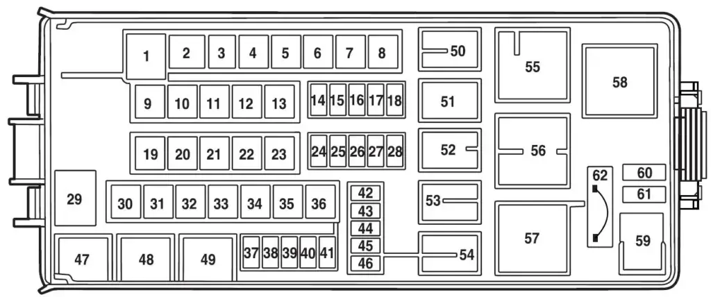 This image shows a 2004 Explorer fuse box diagram power distribution box