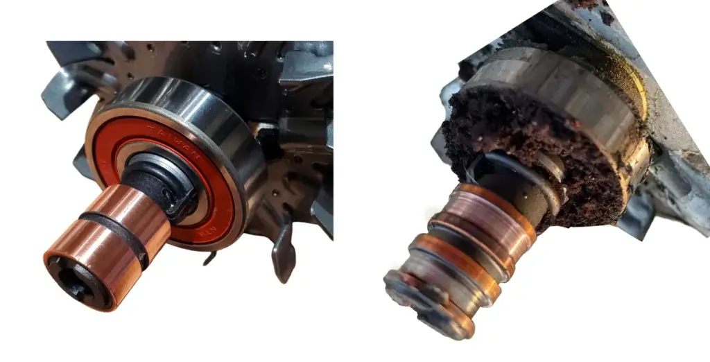 This image shows the difference between new and worn slip rings