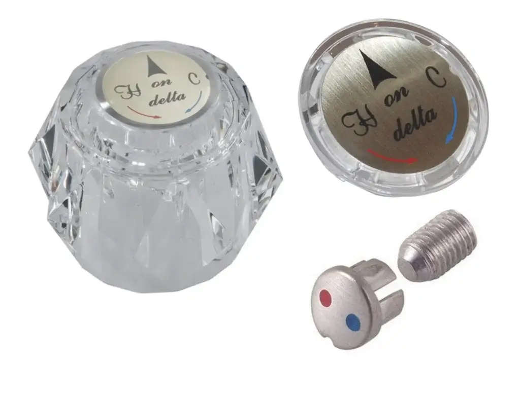 These images show the decorative caps on a Delta shower faucet handle