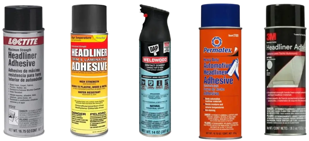 this image shows several brands of headliner adhesive