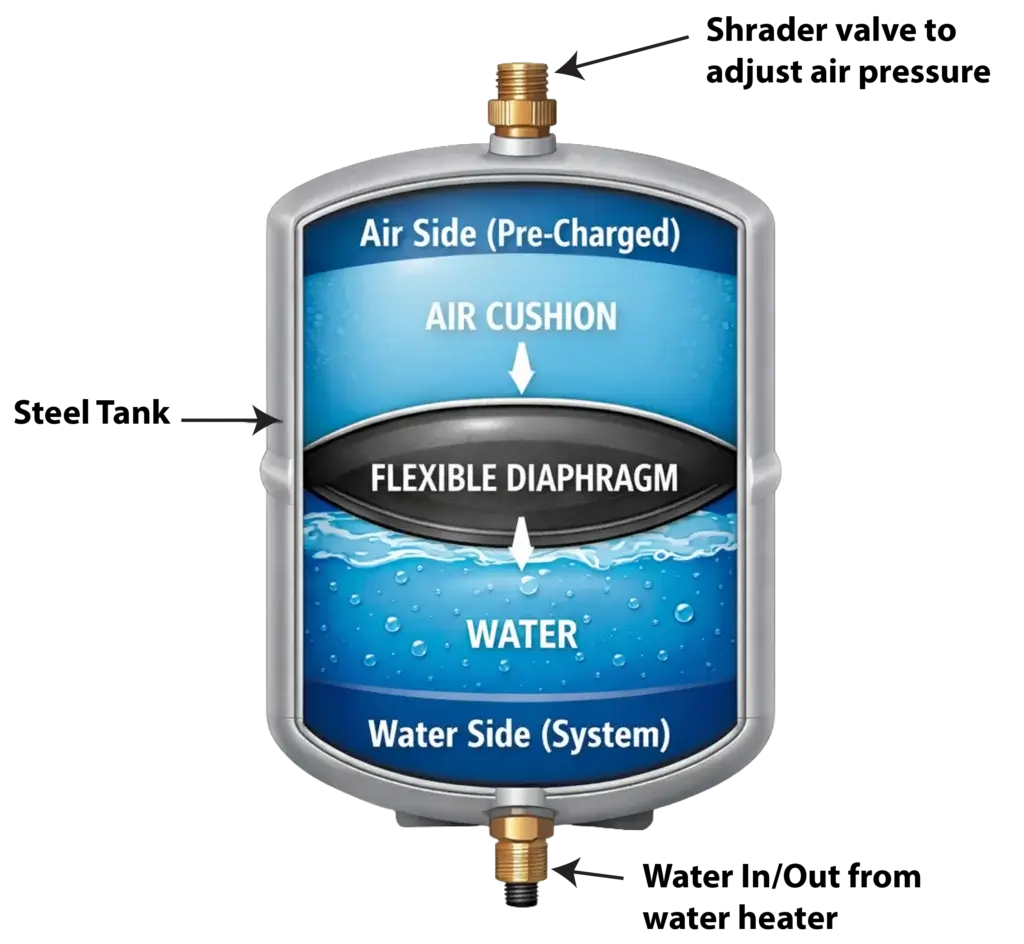 This image shows a water heater expansion tank