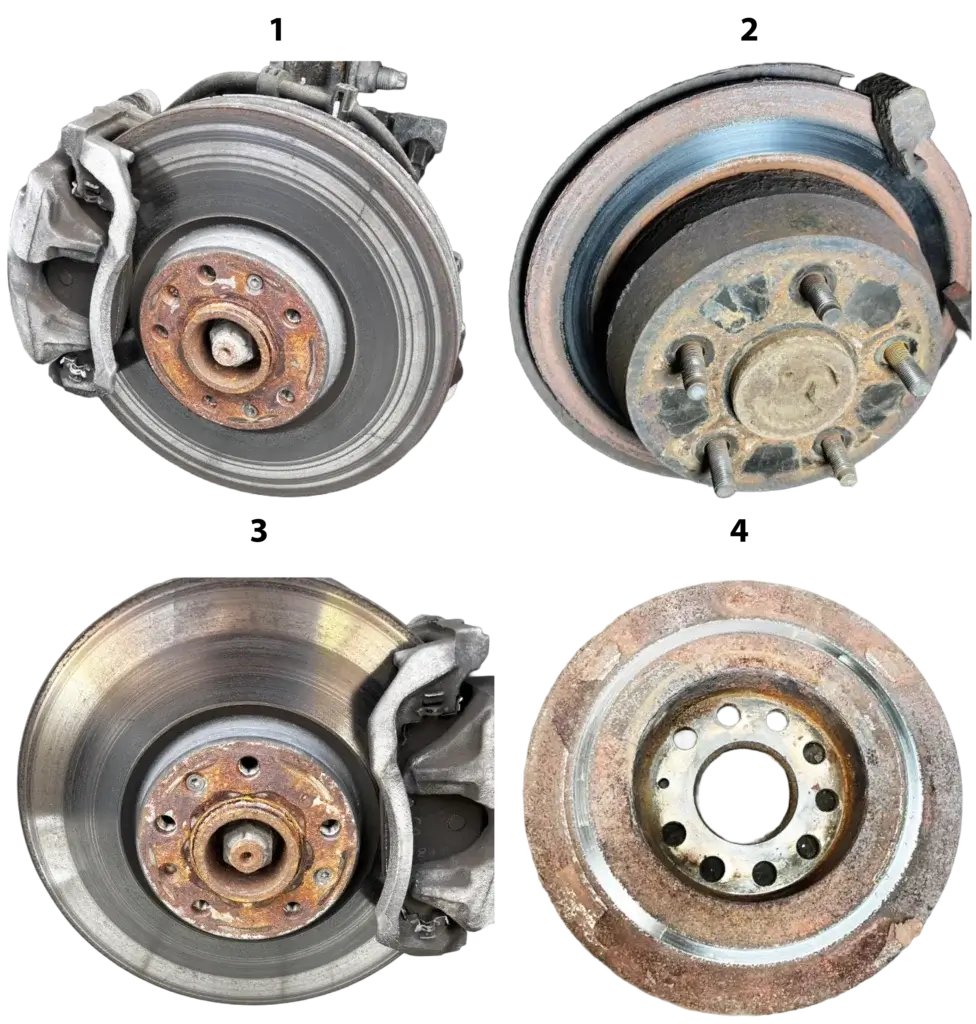 this image shows examples of uneven brake rotor wear