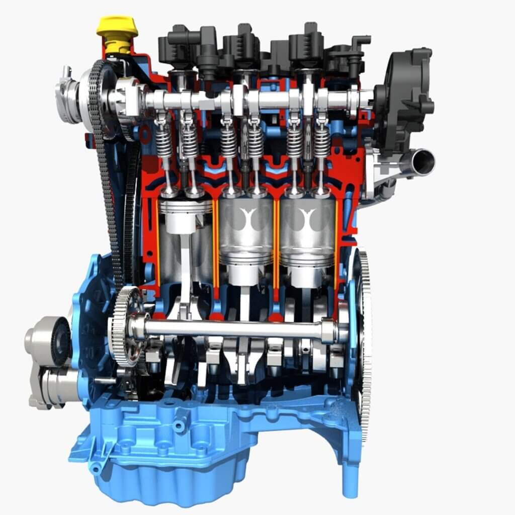 This image shows a cut away view of an engine
