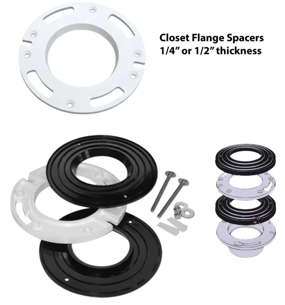This image shows examples of toilet flange spacers