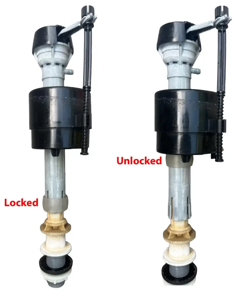 This image shows how to raise the locking ring on a Fluidmaster fill valve