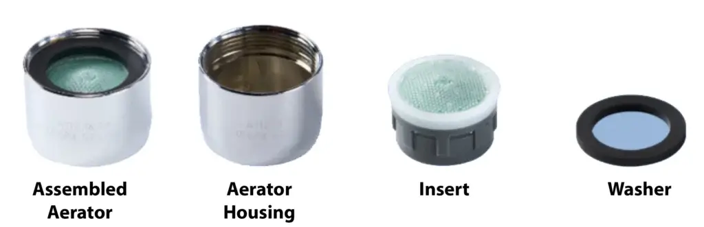 This image shows the parts of a faucet aerator
