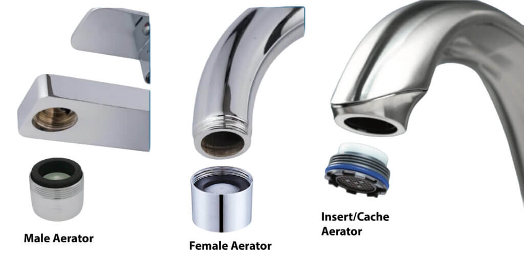 This image shows the types of faucet aerators