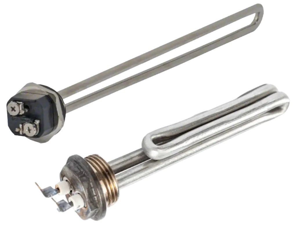 This image shows a straight and folded back water heater element