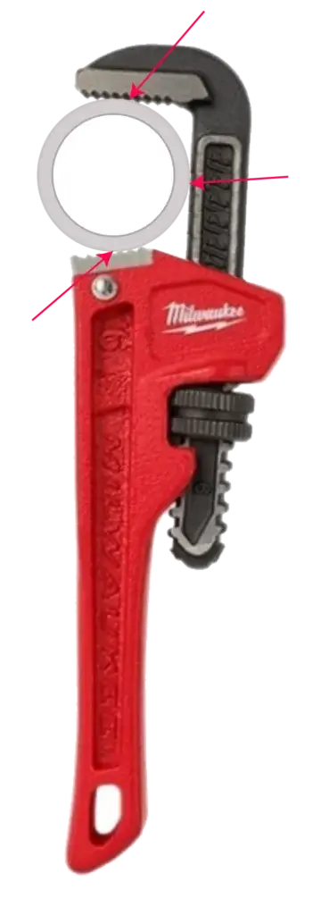 this images shows how to use a pipe wrench to remove a Delta bonnet nut